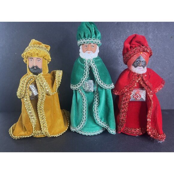 3 Christmas Wisemen Kings Velvet Clothing Mrs Butterworth Bottles Homemade 70's - Picture 8 of 8